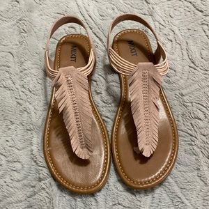 Blush colored feather sandals, size 9, brand new, stretch ankle strap